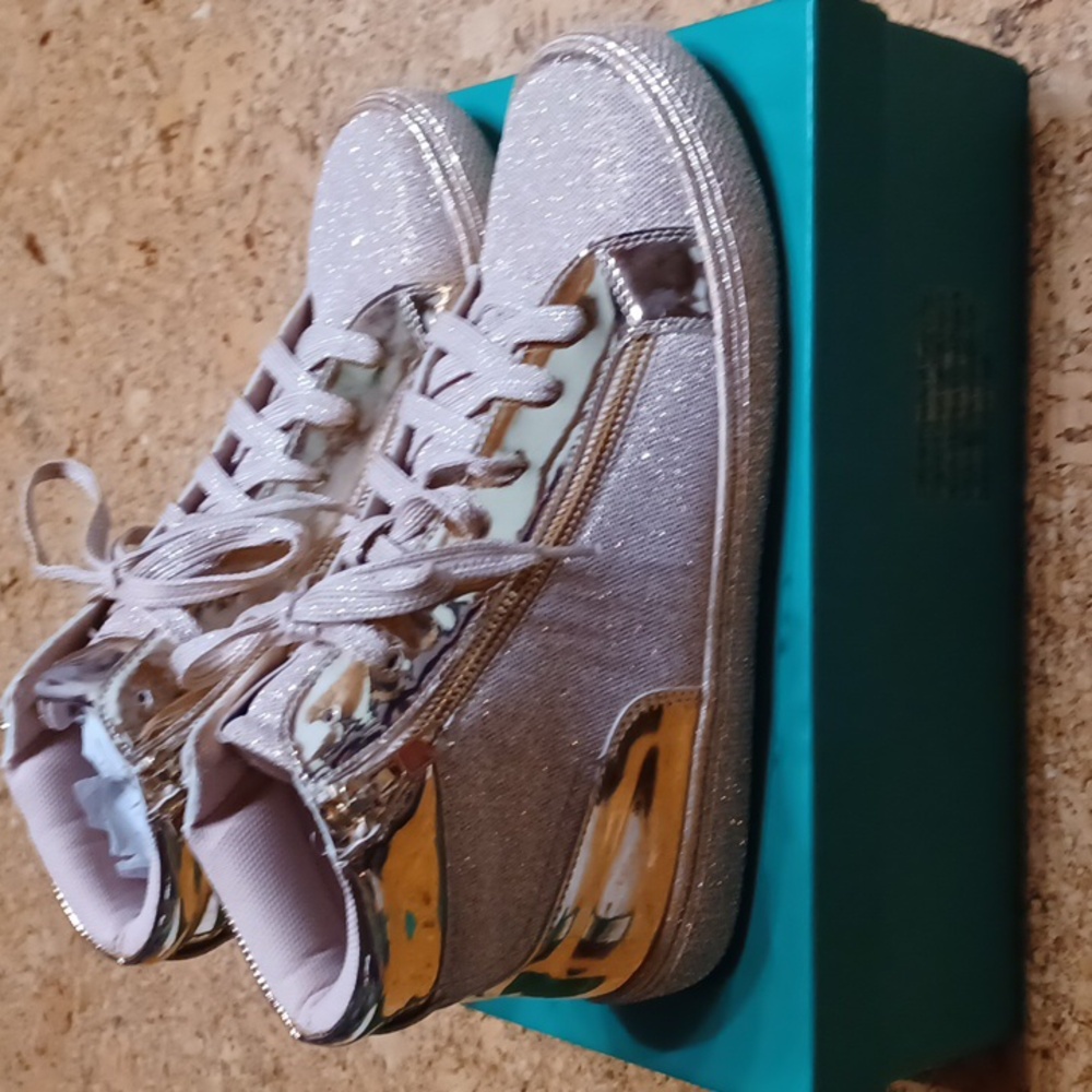 Lauren Lorraine Rose Gold Sparkle Skippy High Top Sneakers Size 8 NIB - Picture 2 of 6